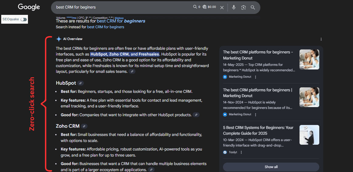 Zero-click search example