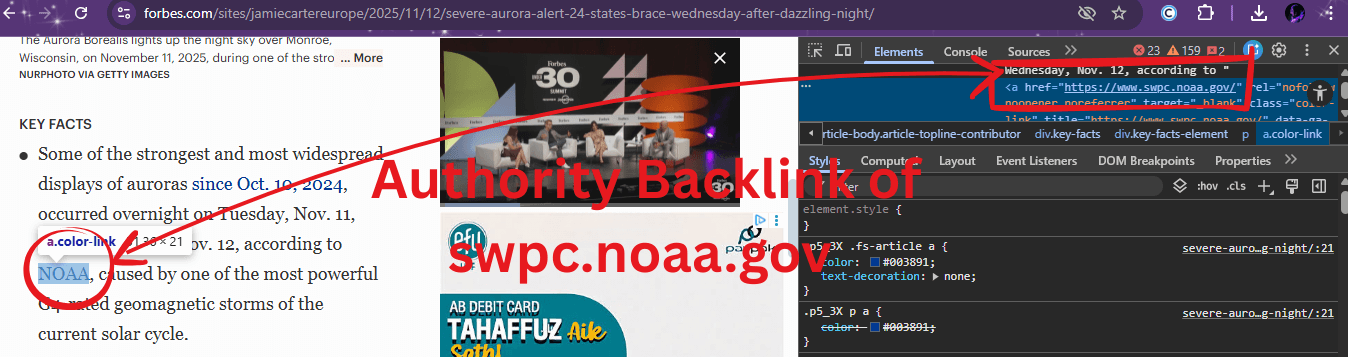 Example of authority backlink