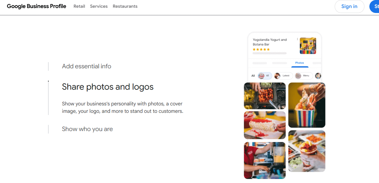 Google business profile with photos and logos