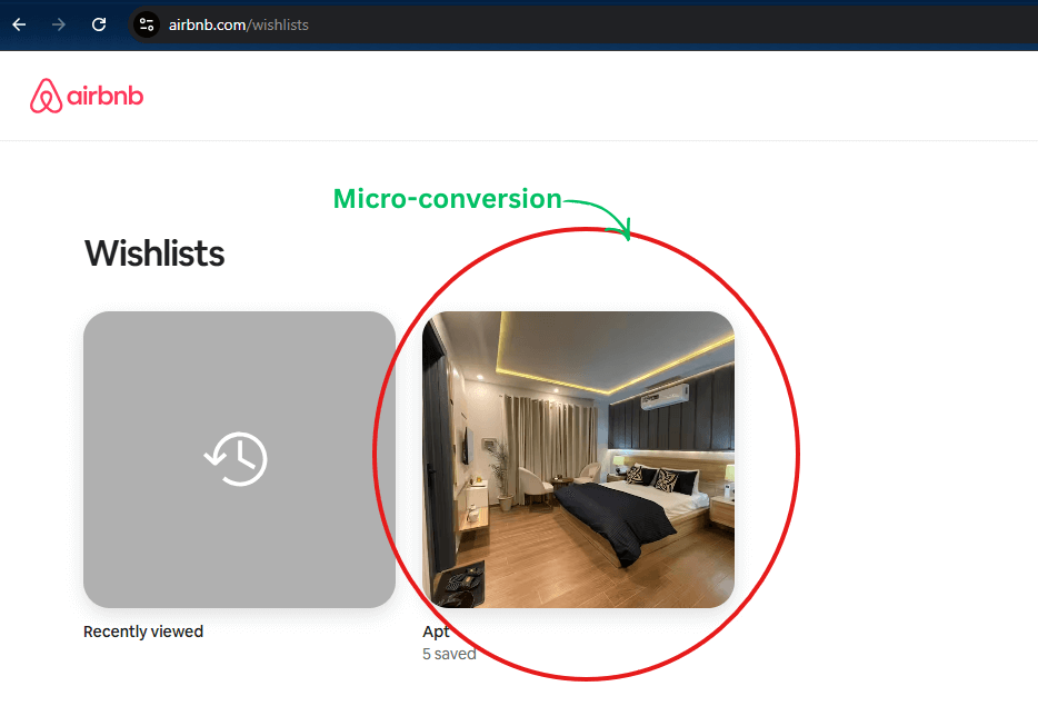 Micro-conversion example of Airbnb